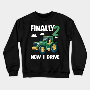 Kids Finally 2 2nd Birthday Gift Boy Tractor Crewneck Sweatshirt